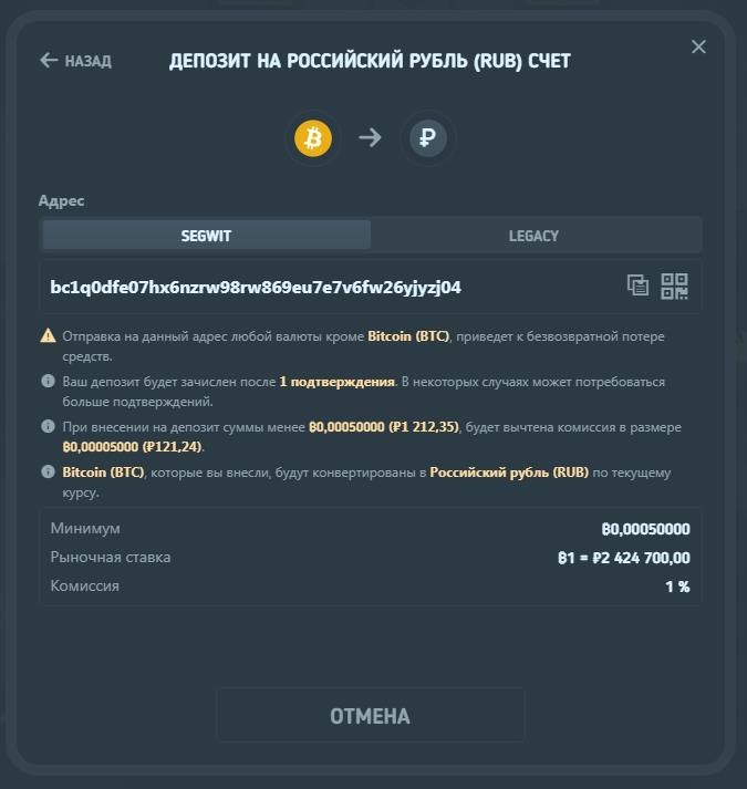 BitKong депозит в рублях
