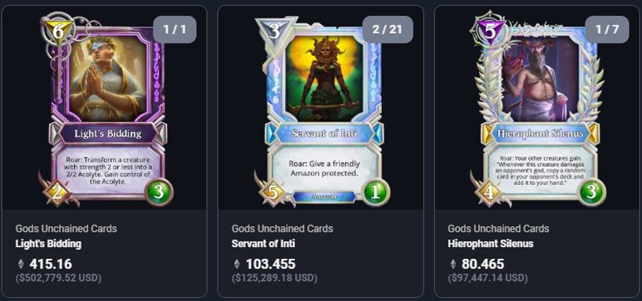 продажа карточек в Gods Unchained